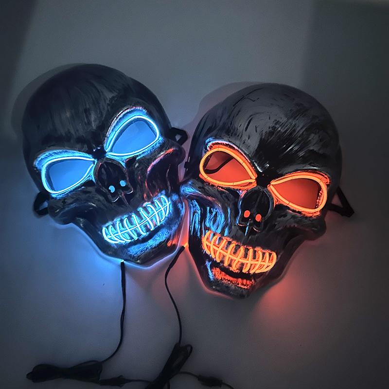 Halloween Killer Luminous Mask Led Light Up Skull Mask Glow In The Dark Mask For Party Festival Cosplay Skeleton Killer Supplies