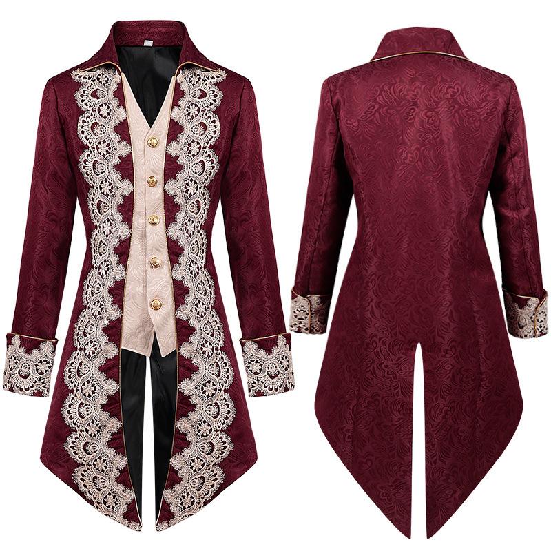 Men's 2025 Punk Gothic Victorian Lace Tailcoat Jacket