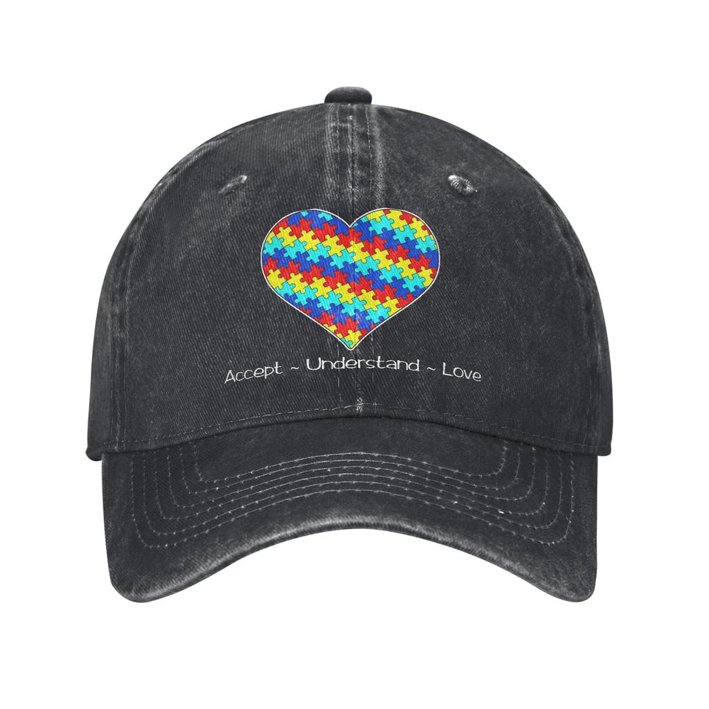 Unisex Autism Awareness Respect Love Support Print Hat Vintage Distressed Denim Washed Baseball Cap Adjustable