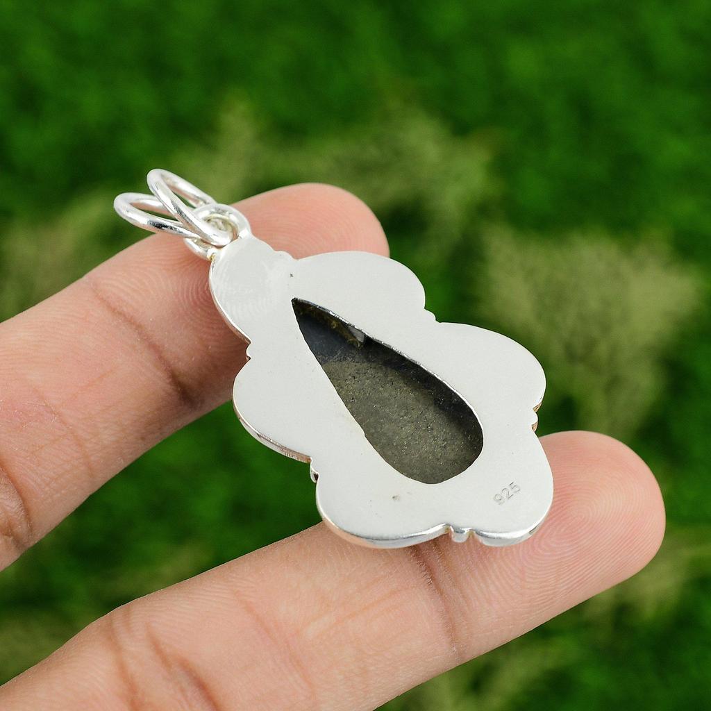 Daughters Day Deal Sterling Silver Pear Pyrite Stone Sister Trendy Bezel Pendant