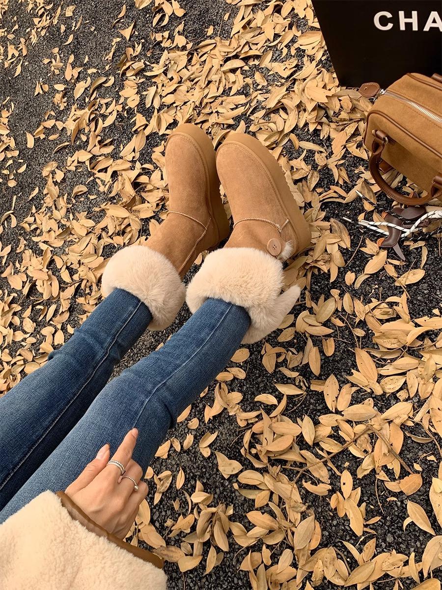 

Soft leather version~ Snow boots women s 2025 winter new thick-soled high tube two wear folded versatile thickened warm cotton shoes 40