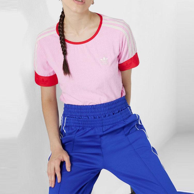 Adidas Originals SS23 Adicolor 70s Retro Series Logo Embroidered Crew Neck Short Sleeve T-Shirt Women Tops Pink IK7845