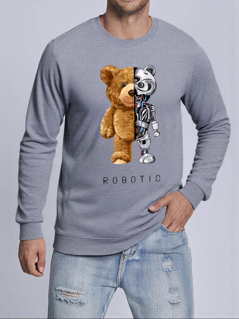 Plush And Robotic Bear Printed Mens Pullovers Autumn Casual Sweatshirt Comfortable Y2K Sportswears Hot Sale Casual Sweatshirts