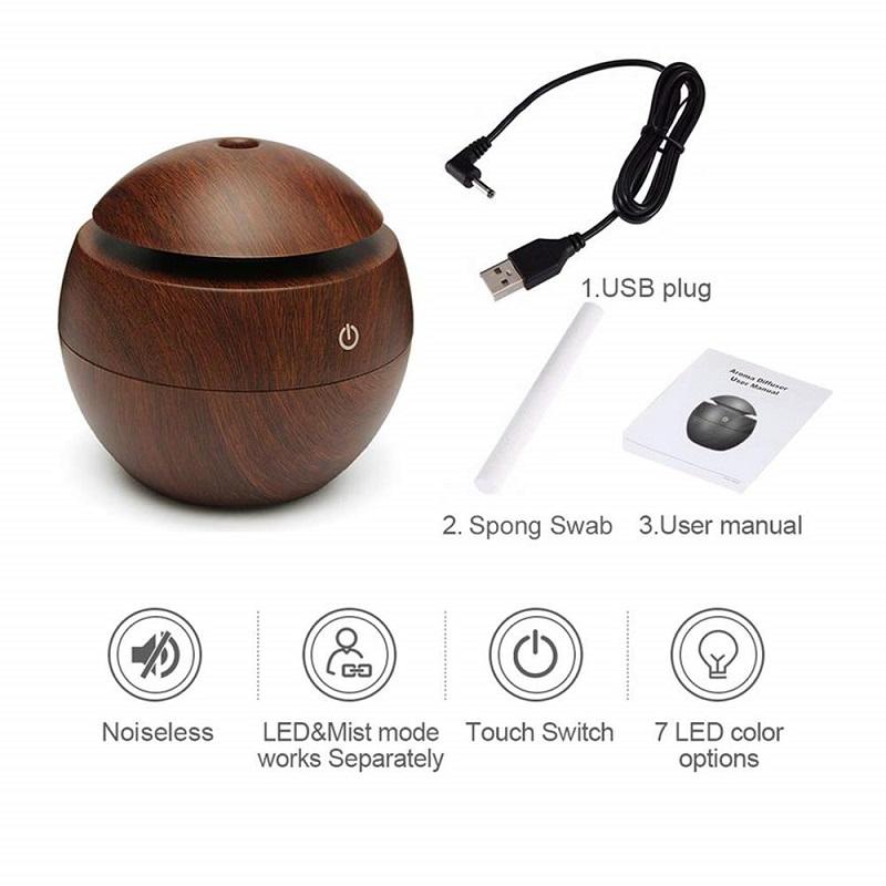 Creative Vase Humidifier Wood Grain Usb Colorful Lamp Office Air Humidifier Ball Marquee Essential Oil Diffuse Aroma Diffuser