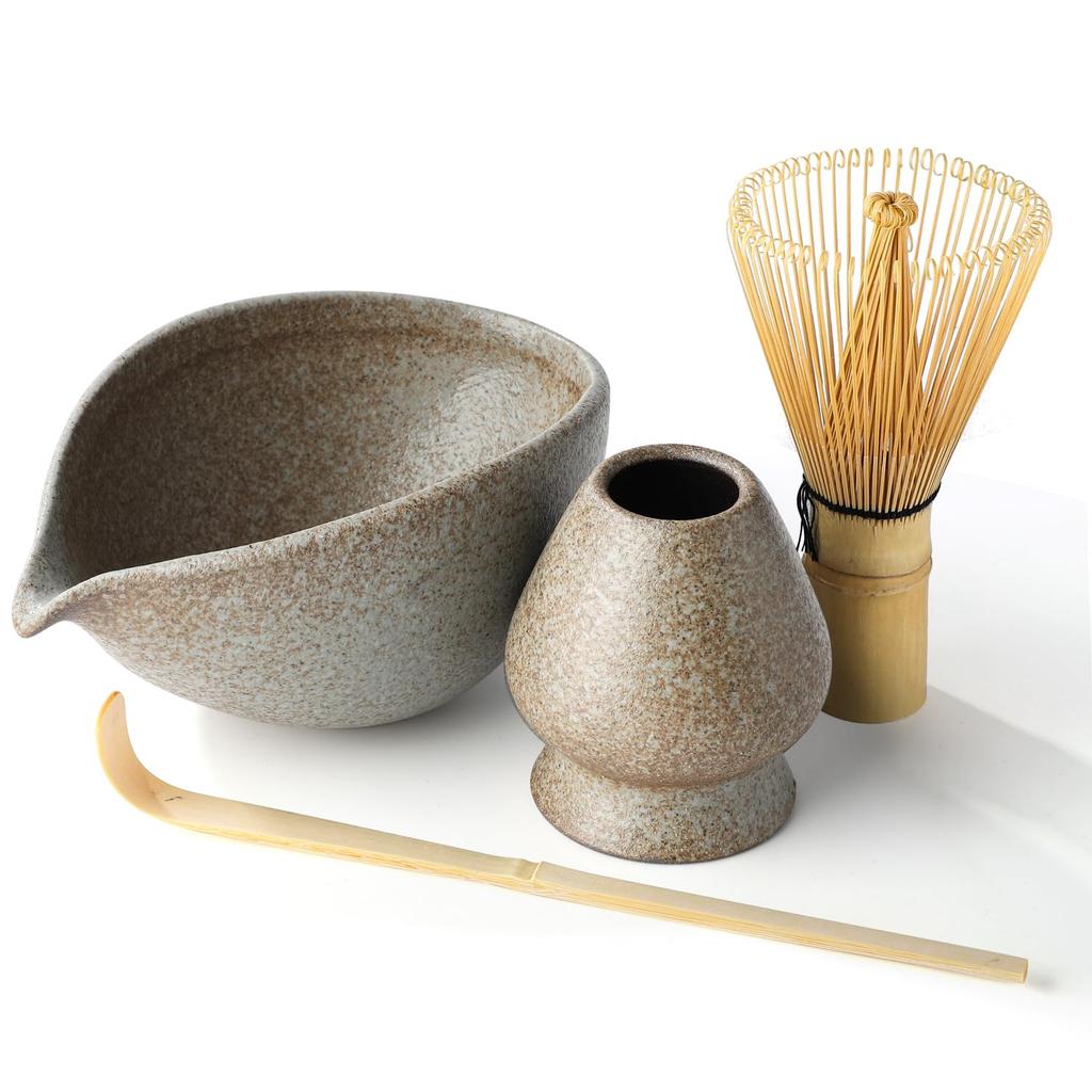 Katakuchi Boat-shaped Matcha Bowl Set with Tea Bowl, Chasen Stand, 100-Stand Chasen, and Chashaku (Tea Scoop) - Complete Tea Ceremony Utensil Set