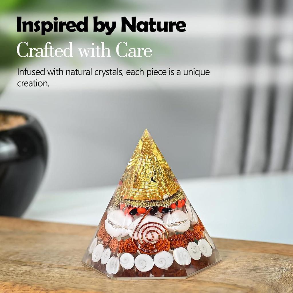 Lakshmi Pyramid with Shri Yantra, Gomti Chakra, Rudraksha, Chirmi & Kaudi Shells | Vastu Pyramid for Money, Wealth, Good Luck & Prosperity