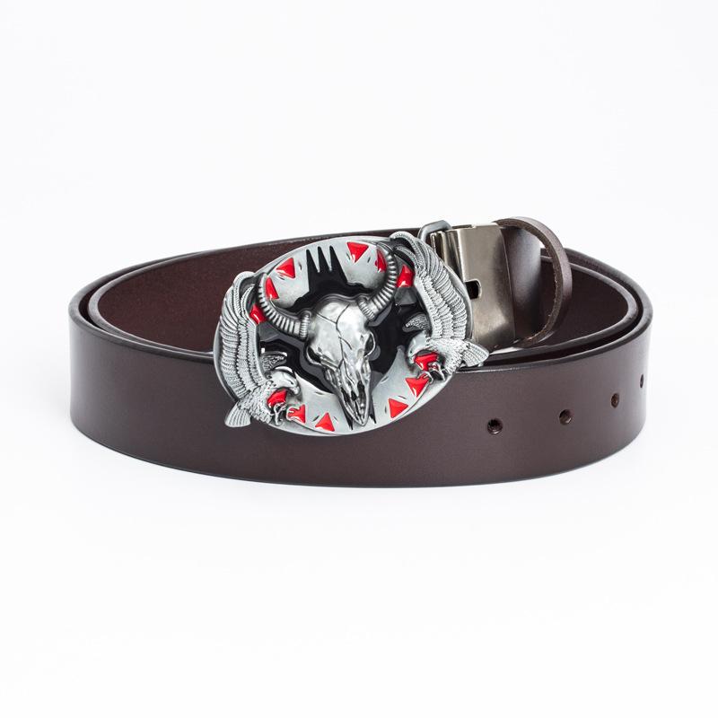 Europäischer und Amerikanischer Stierkopf Knopfkopf Gürtel Herren Dekorativer Jeans Personalisierter Gürtel Retro-Gürtel