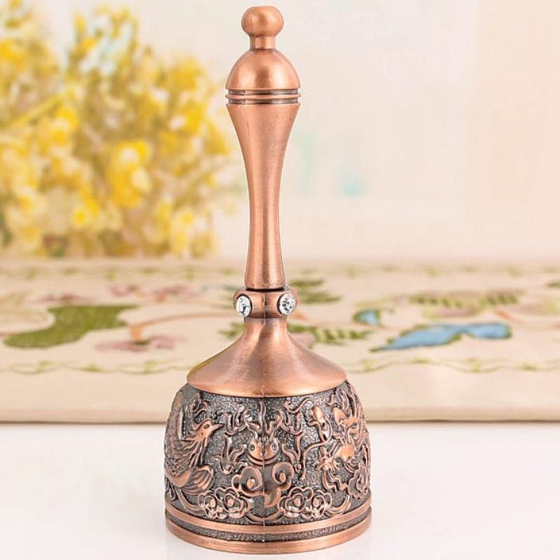 Hand Call Dinner Bell,Engraving Inlaid Gem Multi-Purpose Bells Craft Hand-Cranked Bell Alarm School Church Hotel Vintage Bell