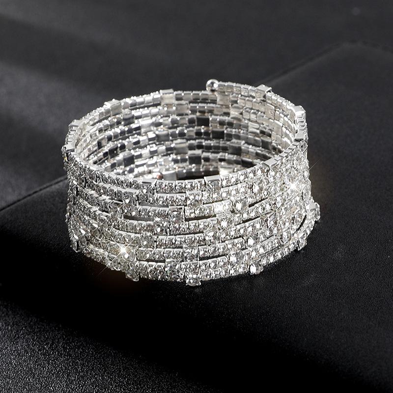 Bride full diamond multi-layer elastic bracelet multi-row cross opening winding bracelet claw diamond bracelet