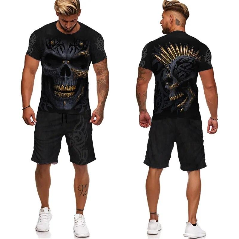 

Летние мужские футболки/шорты/комплекты с индивидуальным черепом и 3D принтом, винтажный готический панк-наряд, повседневная мужская уличная одежда в стиле хип-хоп, костюм 2XL