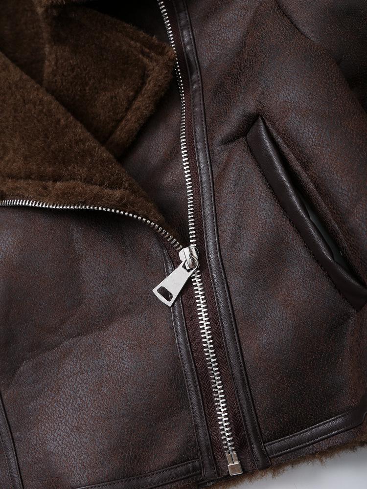 European & American Retro Versatile Double-Sided Long Sleeve Jacket with Zipper Pocket & Turn-Down Collar