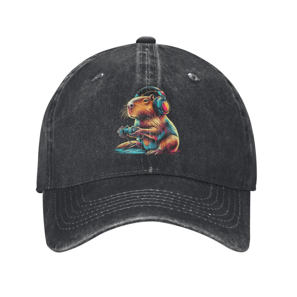Capybara Funny Video Games Washed Baseball Cap Fashion Sun Hip Hop Hats Summer Women Men Outdoor Gym Baseball Caps