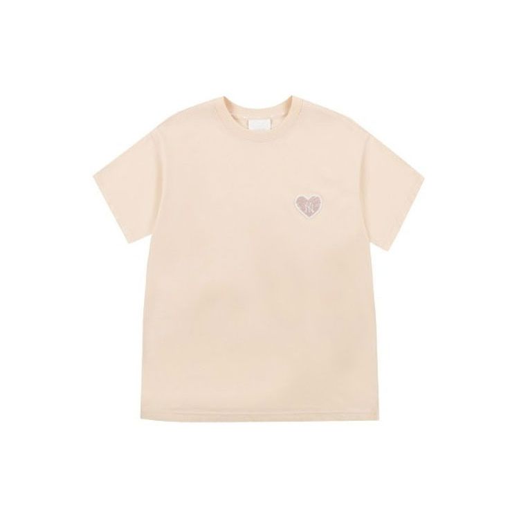 T-shirt Unisex MLB a Manica Corta Girocollo Stampa Cuore Ricamato Dopamina Rosa 31TSH1131-50P