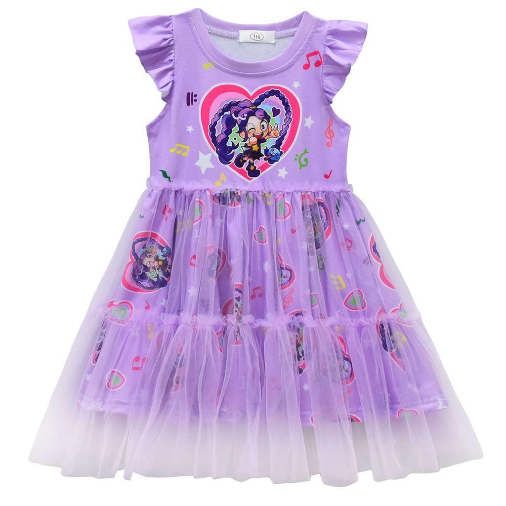 98002 Kids Girls Lily Lovebraids Print Ruffle Mesh Dress 110cm