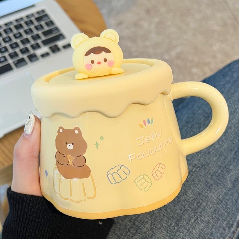 

Кружка с крышкой Креативная парная керамическая чашка для воды для девочек с высокой внешностью Милая бытовая чашка для завтрака, молока, кофе 301-400ml