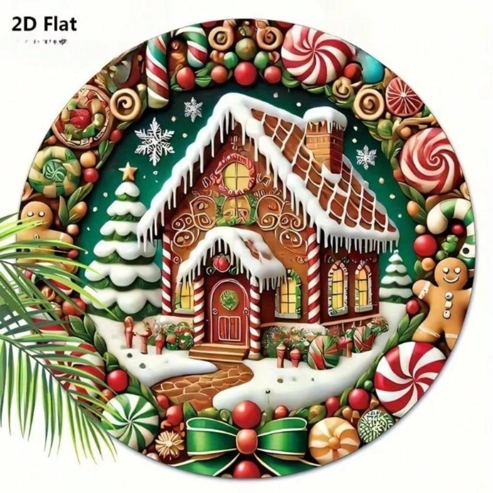 Gingerbread House Wreath Metal Sign Christmas Outdoor Wall Decor