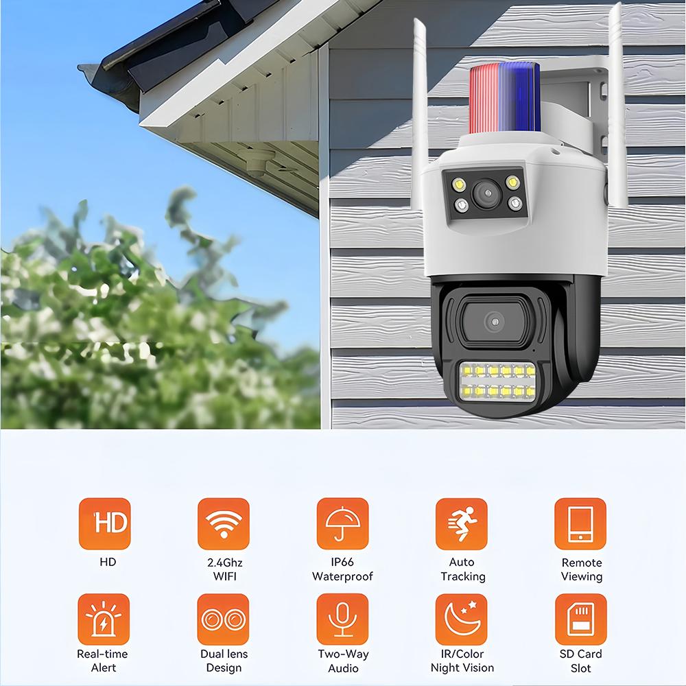 8MP 4K Wifi Dual Lens Protection Waterproof Security CCTV Video Surveillance Police Light Alarm IP Camera