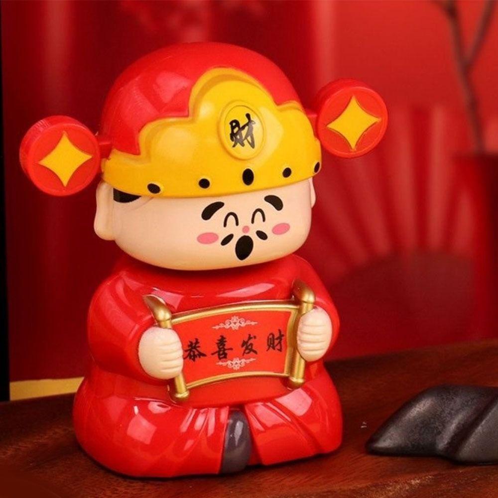 Solar Powered Nodding God of Wealth Ornament New Year Car Ornaments Car Decoration