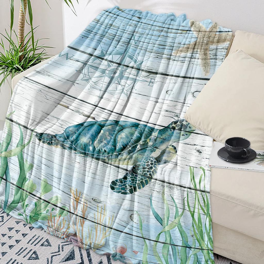 Turtle Blue Sea Bubble Throw Blanket Warm Microfiber Flannel Blanket Bedroom Decor Blankets For Beds