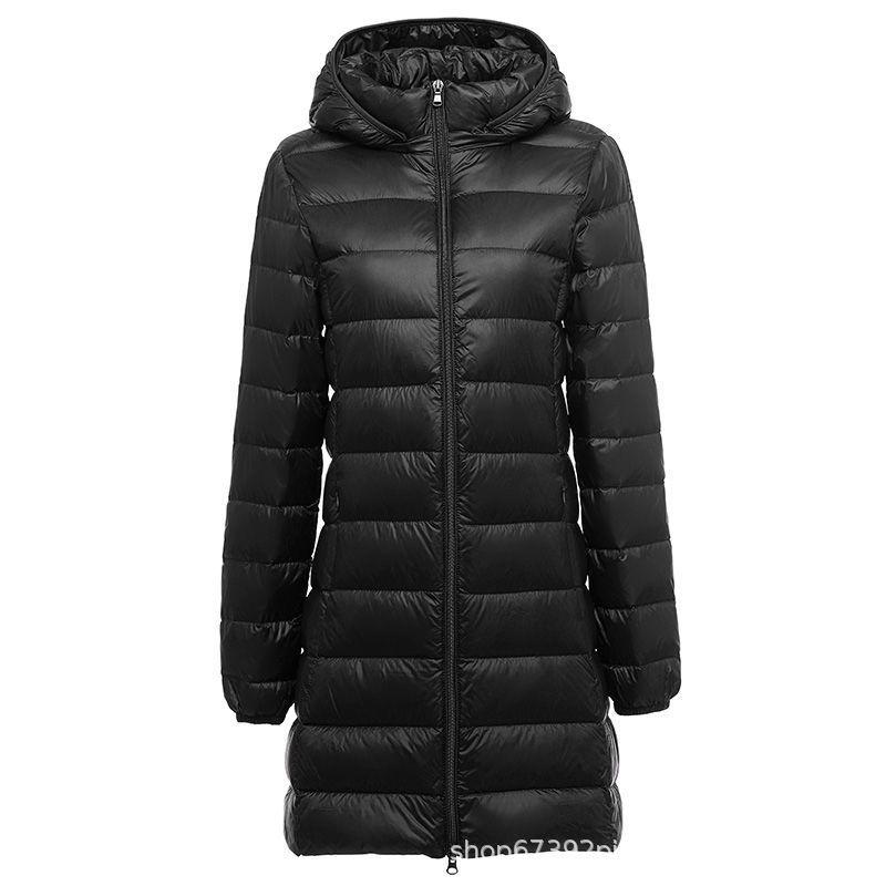 Jachetă de puf de damă ușoară, cu glugă, de lungime medie, cu glugă detașabilă - Palton de toamnă/iarnă la modă, mărime plus