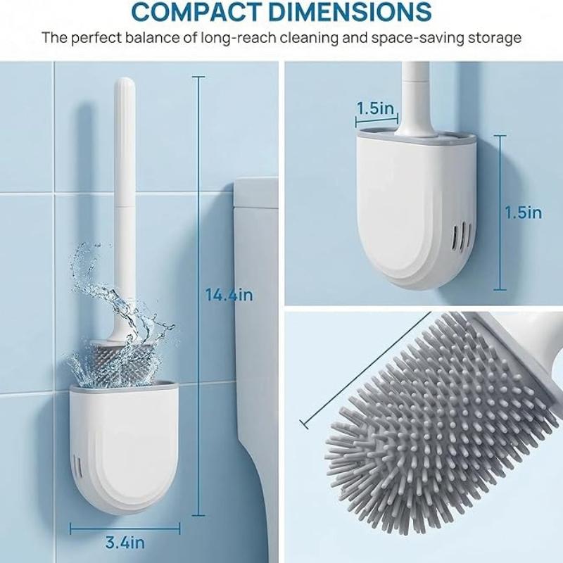 Wall Mounted Toilet Brush Set Flexible Flat Head Toilet Cleaner Brush for WC Bathroom Deep Cleaning Dead Ends and Corners