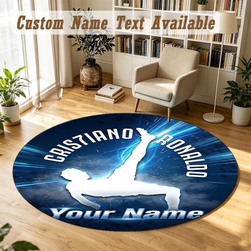 Round Rug Custom NameCristiano Ronaldo Pattern Non Slip Carpet Home Floor Decor