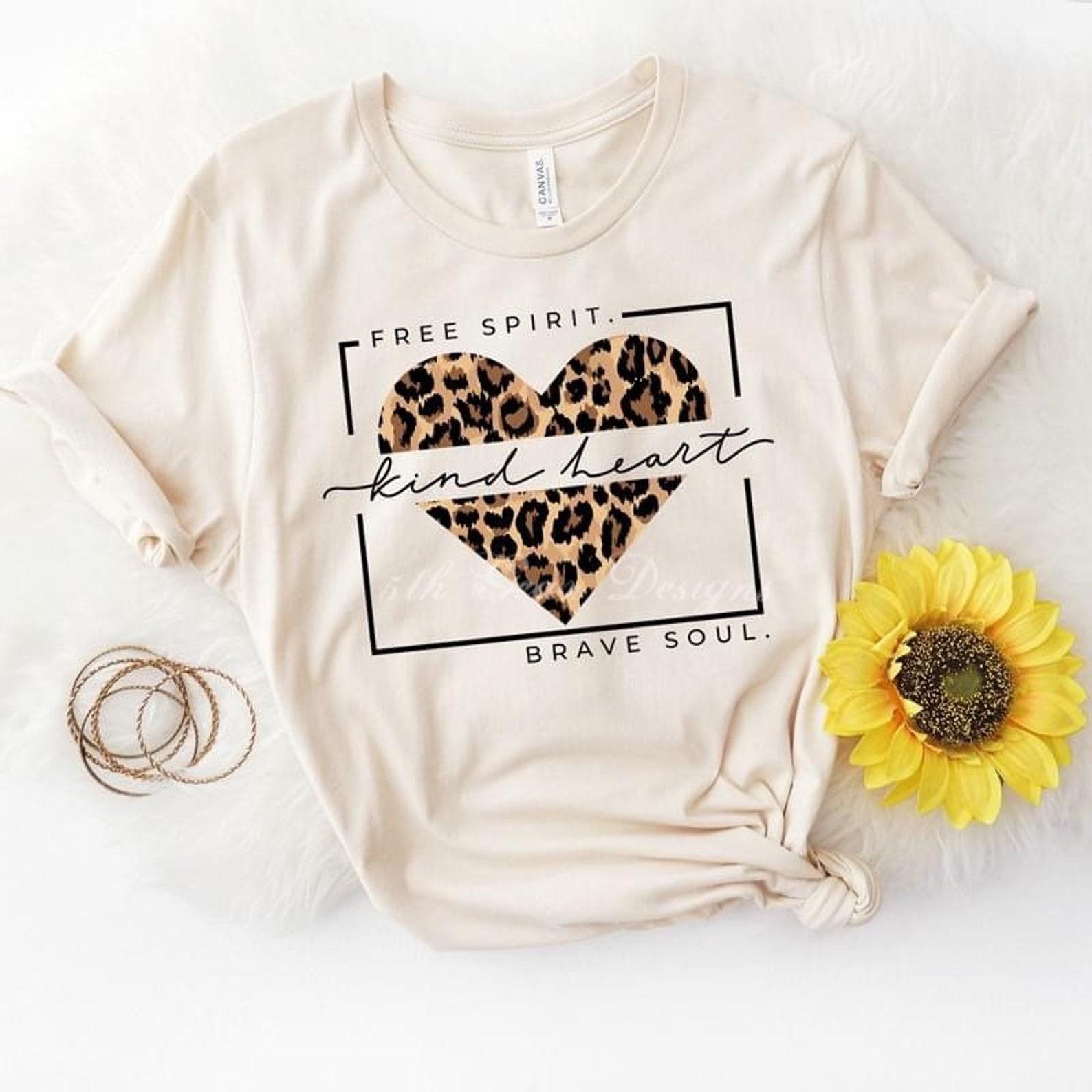 Free Spirit Kind Heart Brave Soul Unisex Graphic T-Shirt, Leopard, Cheetah, Short Sleeve Tee S