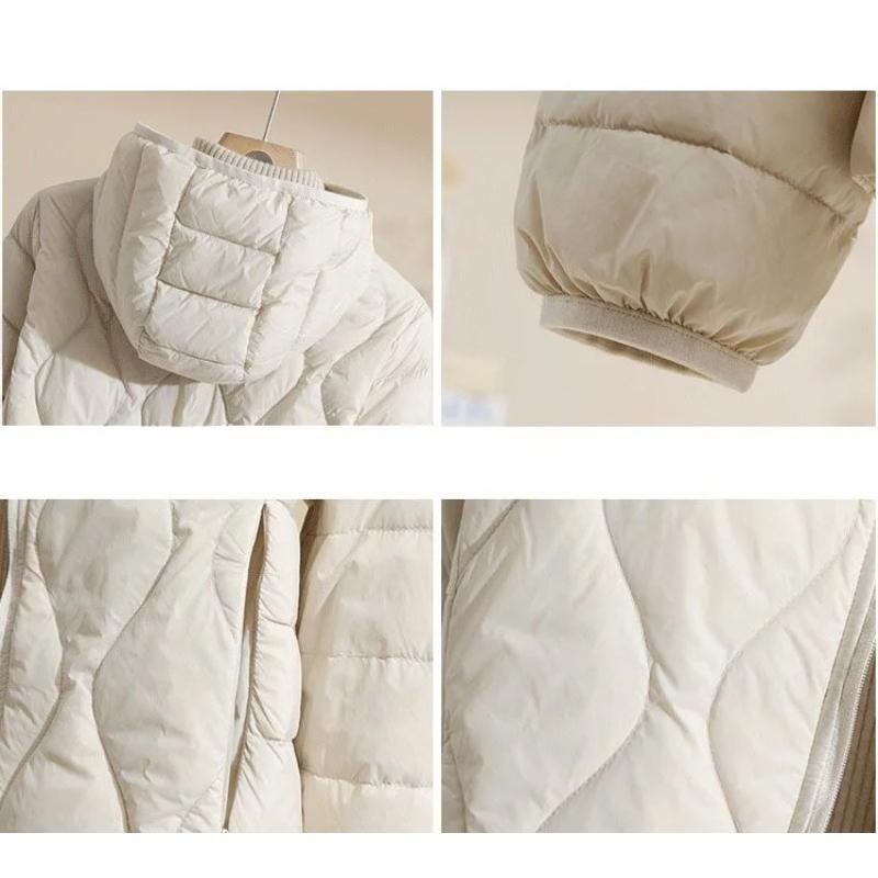 Lightweight Women Down Jacket Hooded White Duck Down Warm Thin Coat Korean Style Puffer Jacket