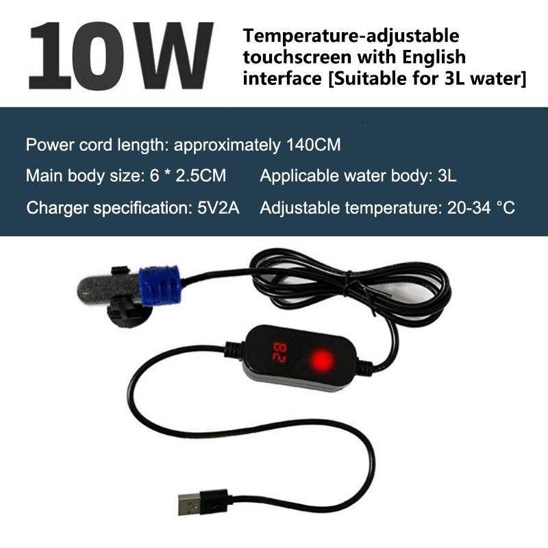 Mini Aquarium Heating Rod Fish Tank Aquarium Heater Submersible Thermostat Heater 18-34°C Adjustable Temperature USB Charging+