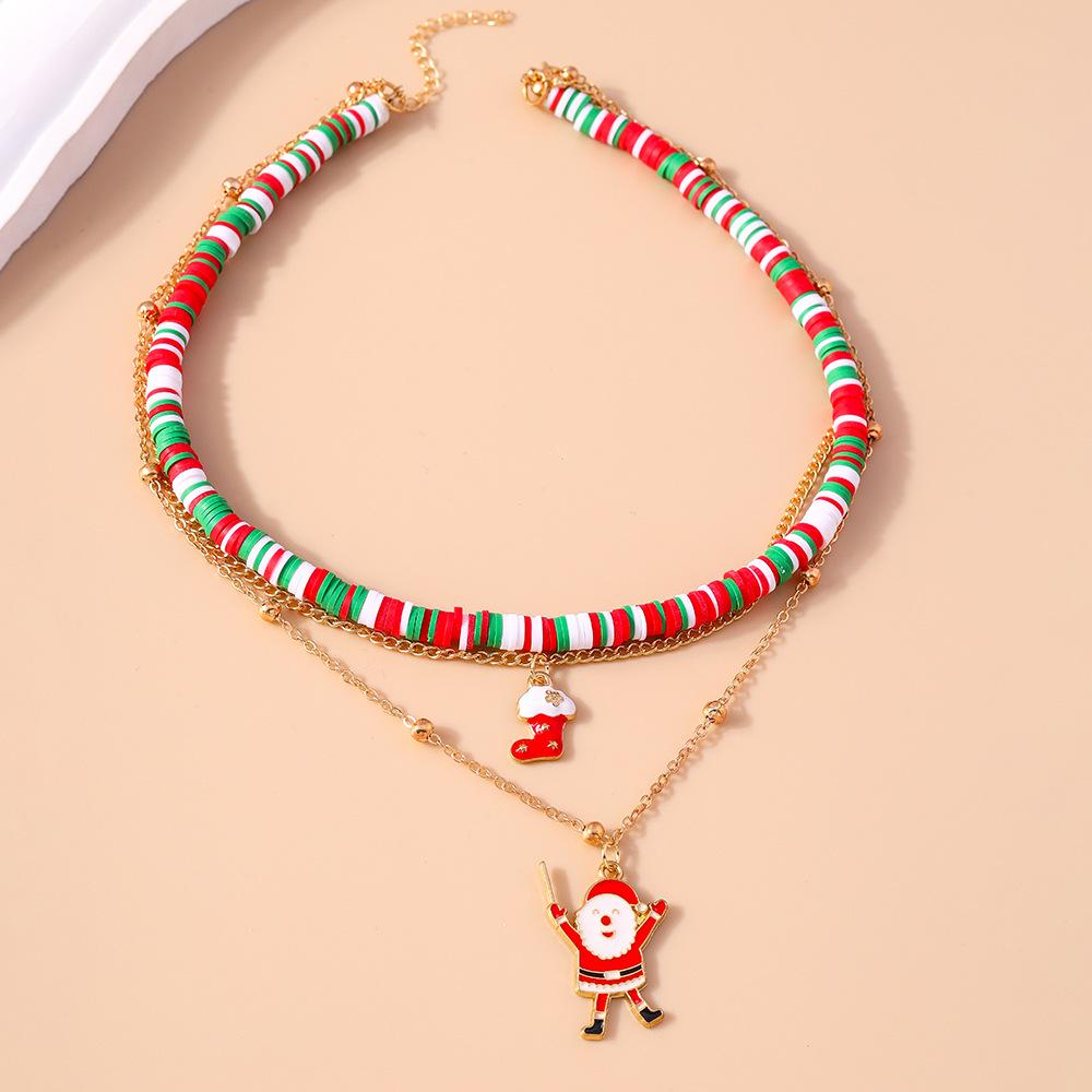 Christmas Multilayer Clavicle Necklaces: European & American Style with Rice Beads & Polymer Clay
