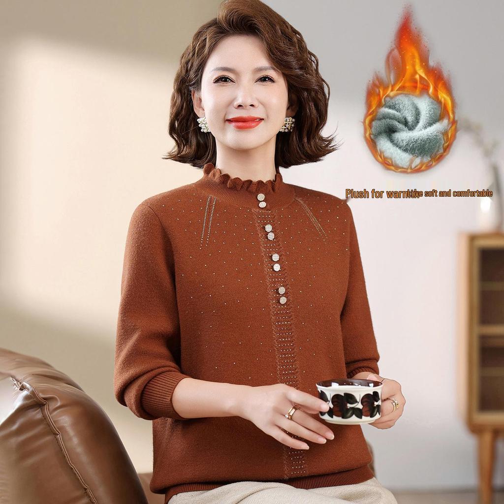 Mom's Stylish Plus Velvet Sweater - New Winter Warm Base Layer Top for Middle-Aged and Elderly Women