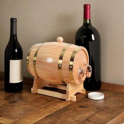 Handcrafted Wooden Barrel Beverage Dispenser with Elegant Stand