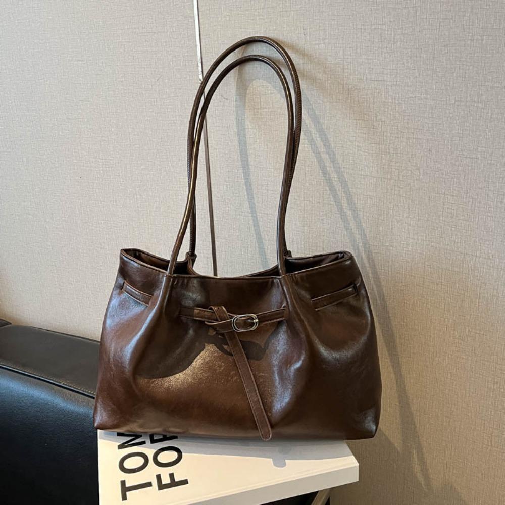 Suede/PU Leather Shoulder Bag Retro Elegant Handbag Available In 4 Colors Solid Color Commuting Tote Bag School/Travel/Work
