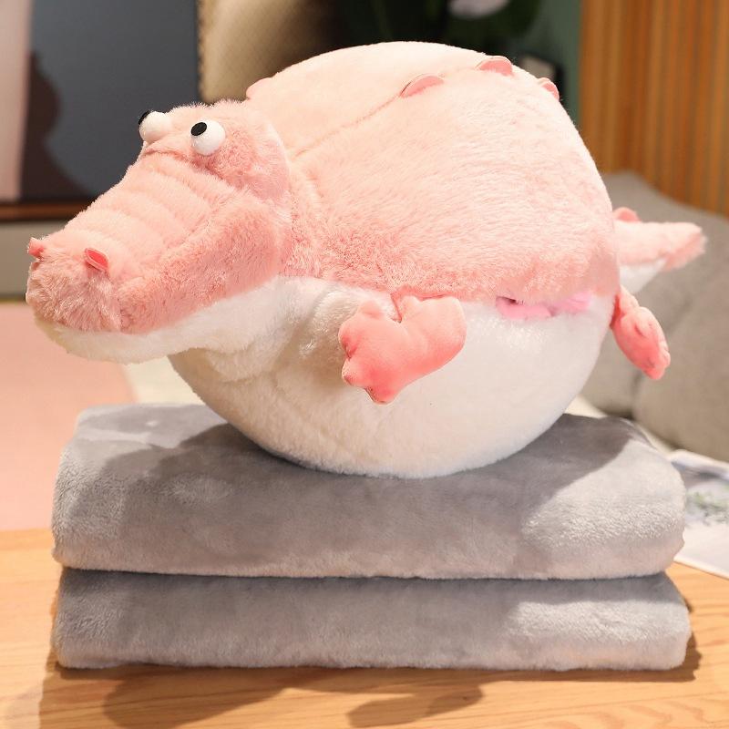 Cute Chubby Little Crocodile Throw Pillow Plush Toy Doll Puffer Fish Doll Home Pillow Cushion Nap Cover Blanket