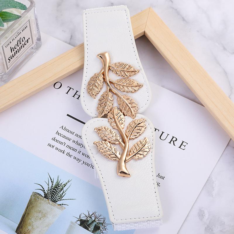Women'S Elastic Slimming Belt  Retro Metal Leaf Leather Waist Sealing