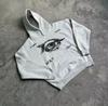 American New Style Angel Eye Print Gray Hoodie Women's Simple Harajuku Hip-Hop Loose Casual Y2K Sweatshirt Street Trend Clothing