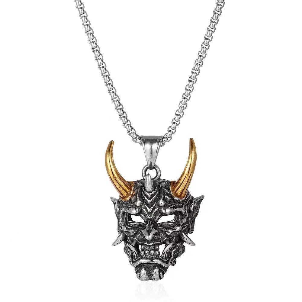 European & American Gothic Horned Ghost Mask Pendant Necklace - Retro Halloween Gift