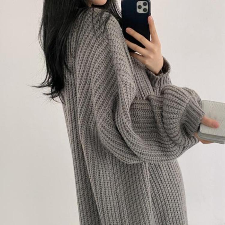 Women Knitted Cardigan Jacket V Neck Open Front Long Sleeve Solid Color Knit Sweater Coat Daily Wear