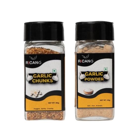 Ricano Garlic Chunks & Garlic Powder Combo (Pack of 2) | Kitchen Seasoning | Natural & Pure | Dehydrated Garlic | Long Shelf Life | No Preservatives