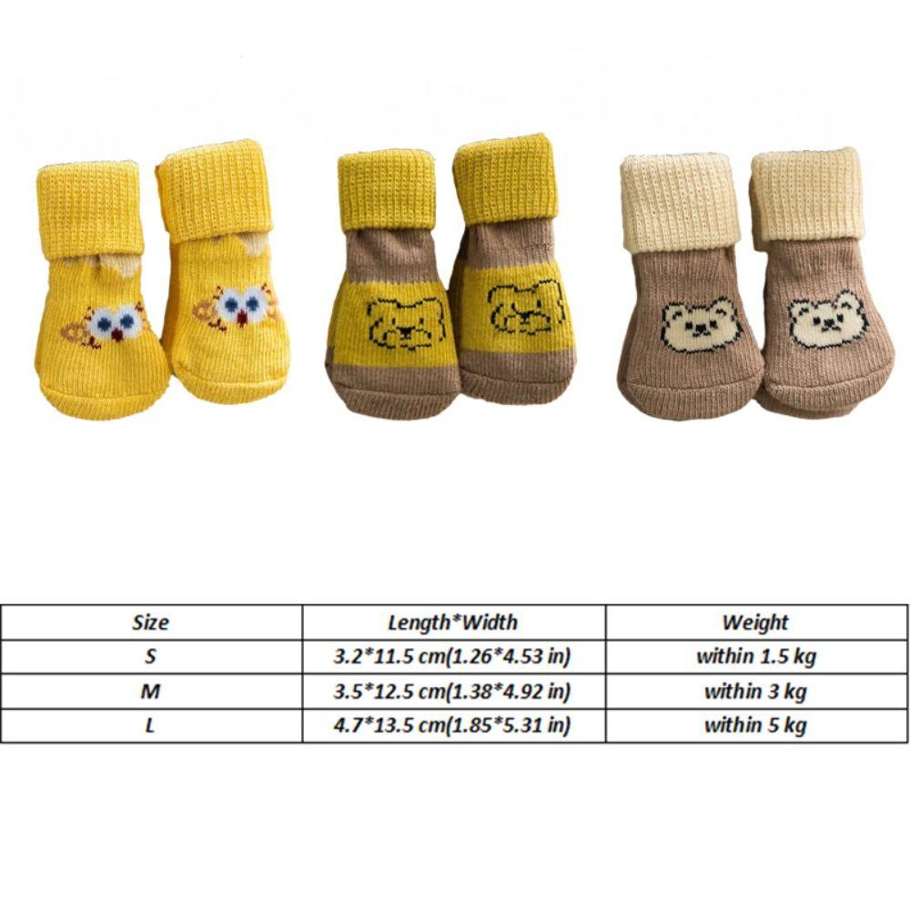 4pcs/set Elastic Pet Anti-slip Socks Cartoon Pattern Dog Paw Protectors Pet Footwear  Autumn Winter