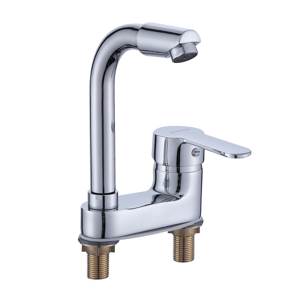Bathroom Wash Basin Double Hole Hot and Cold Water Faucet Alloy Universal Rotating Household Basin Faucet