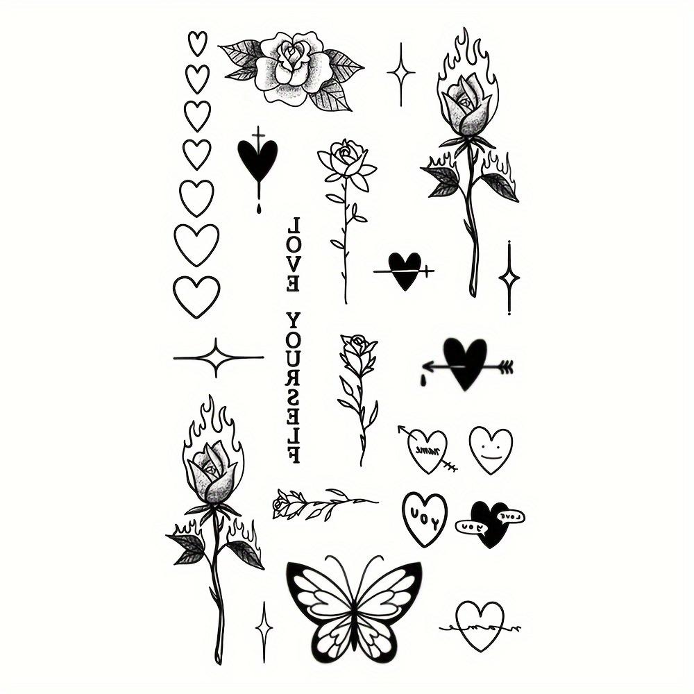 

Waterproof Temporary Tattoo Stickers, Rose Butterfly Love Arrow Designs for Finger, Arm, Neck & Wrist