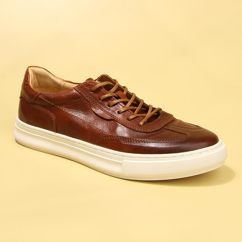 Fashion High-end horse leather washed retro casual sneakers, airplane head men's shoes, and fashionable and trendy leather shoes A24