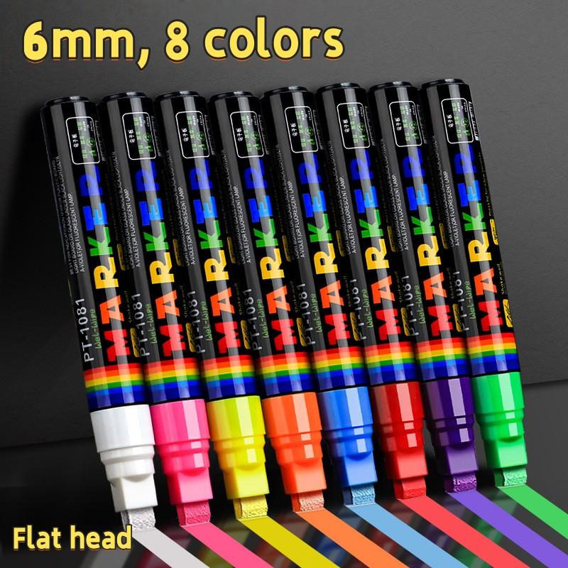 Neon Led Board Marker Set (8 Colors) - 10Mm Broad Chisel Tip Fluorescent Pen For Shop Advertising, Writable On Led Light Panel,