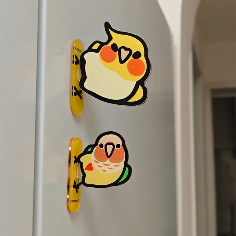 Popular animal acrylic refrigerator magnets cute bird decorative patch acrylic kawaii ornamentation cartoon parrot home decor