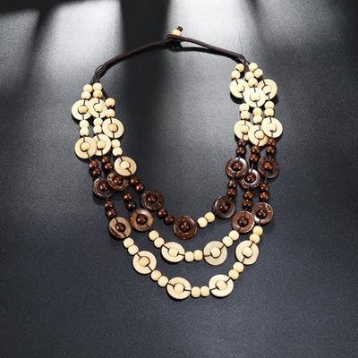 Rétro Bohème Statement Multi-couches Long Collier Plastron Perles Bois Coloré Fait Main Choker