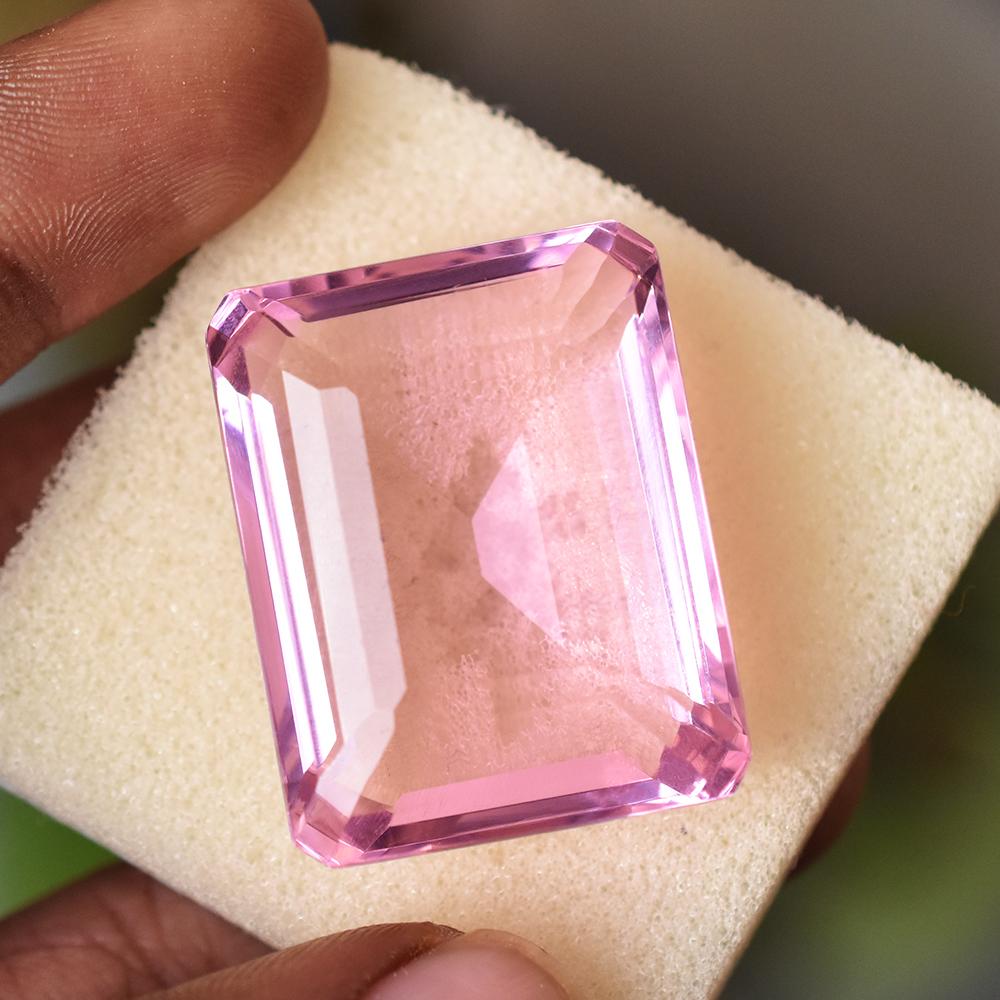 CERTIFIED 105 Ct Emerald Cut NATURAL Pink Topaz Loose Gemstone FREE Delivery