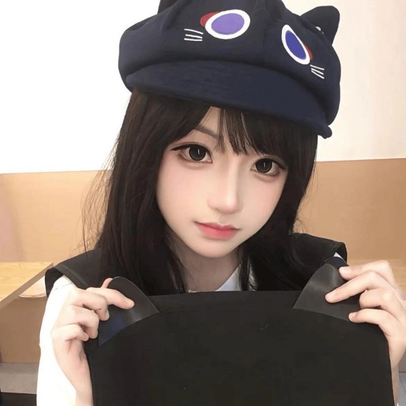 Cat ears octagonal hat new sweet sister women's newsboy hat show face little beret cute cos hat