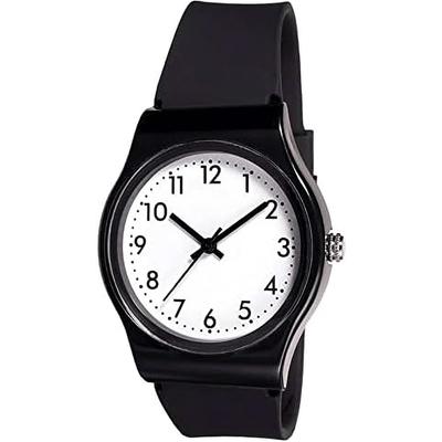 Crepha Analog Quartz Watch Women's Black White 3 ATM Water Resistant Simple Silicone Band 16mm NB-AK279-BKW