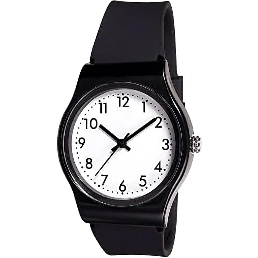 Crepha Analog Quartz Watch Women s Black White 3 ATM Water Resistant Simple Silicone Band 16mm NB-AK279-BKW